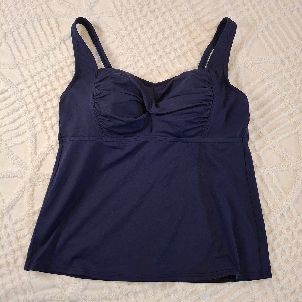 Lands End Navy Blue Ruched Sweetheart Tankini Swim Top Size‎ 10